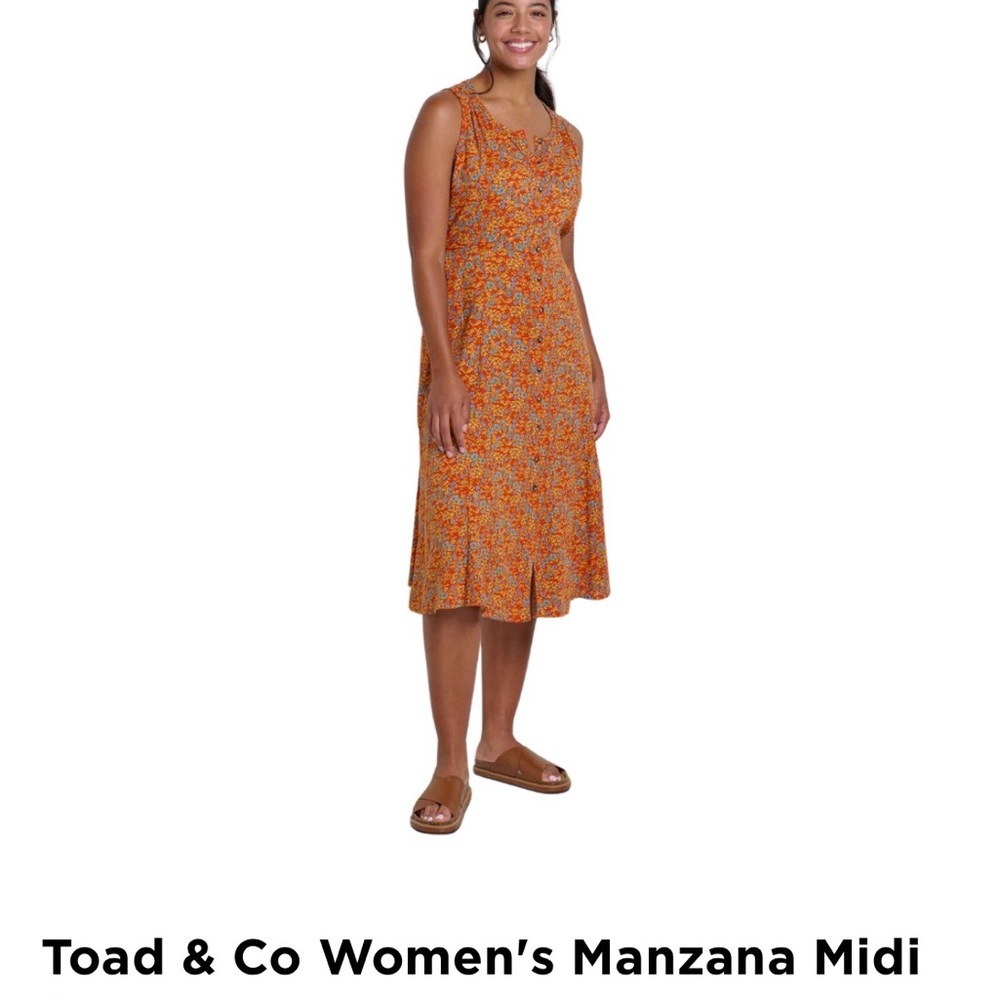 Toad&Co Orange Floral Sleeveless Midi Dress